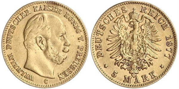 5 Mark Königreich Preußen (1701-1918) Gold Wilhelm I, German Emperor (1797-1888)