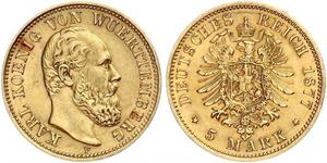 5 Mark Königreich Württemberg (1806-1918) Gold Karl (Württemberg)