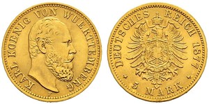 5 Mark Königreich Württemberg (1806-1918) Gold Karl (Württemberg)