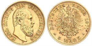 5 Mark Königreich Württemberg (1806-1918) Gold Karl (Württemberg)