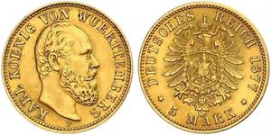 5 Mark Königreich Württemberg (1806-1918) Gold Karl (Württemberg)