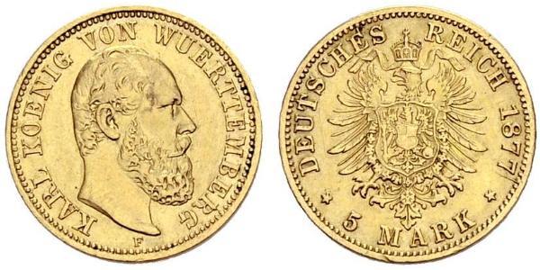 5 Mark Königreich Württemberg (1806-1918) Gold Karl (Württemberg)