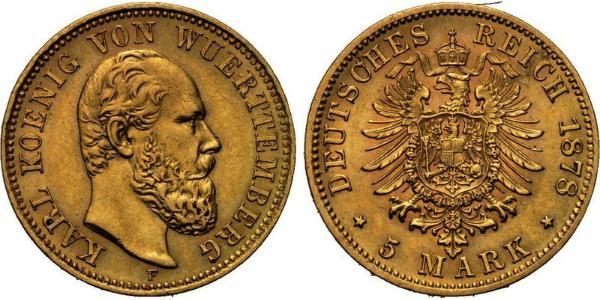 5 Mark Königreich Württemberg (1806-1918) Gold Karl (Württemberg)