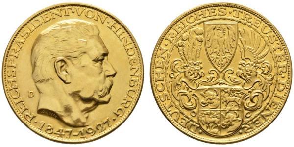 5 Mark Weimar Republic (1918-1933) Gold Paul von Hindenburg