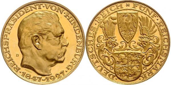 5 Mark Weimarer Republik (1918-1933) Gold Paul von Hindenburg