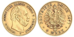 5 Mark Royaume de Prusse (1701-1918) Or Wilhelm I, German Emperor (1797-1888)