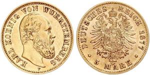 5 Mark Royaume de Wurtemberg (1806-1918) Or Charles Ier de Wurtemberg