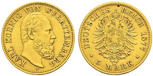 5 Mark Royaume de Wurtemberg (1806-1918) Or Charles Ier de Wurtemberg