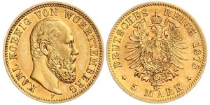 5 Mark Royaume de Wurtemberg (1806-1918) Or Charles Ier de Wurtemberg