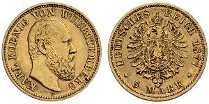 5 Mark Royaume de Wurtemberg (1806-1918) Or Charles Ier de Wurtemberg