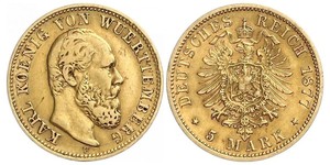 5 Mark Royaume de Wurtemberg (1806-1918) Or Charles Ier de Wurtemberg