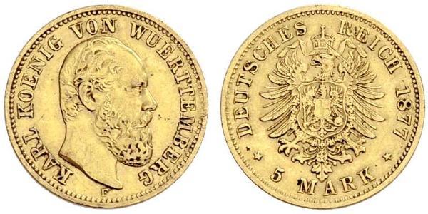 5 Mark Royaume de Wurtemberg (1806-1918) Or Charles Ier de Wurtemberg