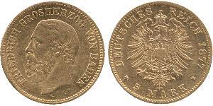5 Mark Gran Ducado de Baden (1806-1918) Oro Federico I de Baden (1826 - 1907)