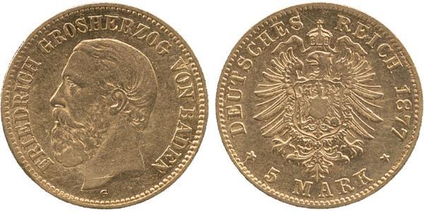 5 Mark Grand Duchy of Baden (1806-1918) Oro Federico I di Baden (1826 - 1907)