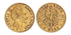 5 Mark Regno di Baviera (1806 - 1918) Oro Ludovico II di Baviera(1845 – 1886)