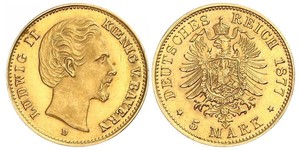 5 Mark Regno di Baviera (1806 - 1918) Oro Ludovico II di Baviera(1845 – 1886)