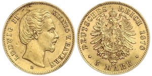 5 Mark Regno di Baviera (1806 - 1918) Oro Ludovico II di Baviera(1845 – 1886)