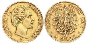 5 Mark Regno di Baviera (1806 - 1918) Oro Ludovico II di Baviera(1845 – 1886)