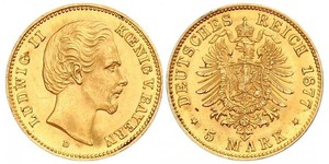 5 Mark Regno di Baviera (1806 - 1918) Oro Ludovico II di Baviera(1845 – 1886)