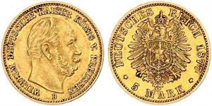 5 Mark Regno di Prussia (1701-1918) Oro Wilhelm I, German Emperor (1797-1888)