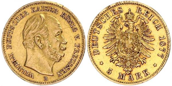 5 Mark Regno di Prussia (1701-1918) Oro Wilhelm I, German Emperor (1797-1888)