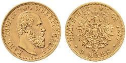 5 Mark Regno di Württemberg (1806-1918) Oro Carlo di Württemberg
