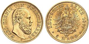 5 Mark Regno di Württemberg (1806-1918) Oro Carlo di Württemberg