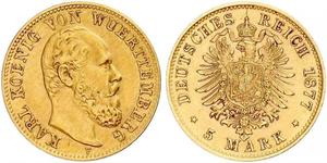 5 Mark Regno di Württemberg (1806-1918) Oro Carlo di Württemberg