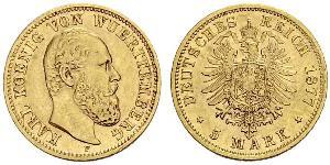 5 Mark Regno di Württemberg (1806-1918) Oro Carlo di Württemberg