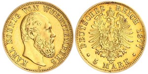 5 Mark Regno di Württemberg (1806-1918) Oro Carlo di Württemberg