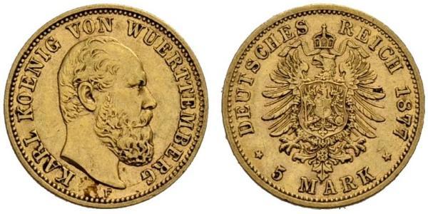 5 Mark Regno di Württemberg (1806-1918) Oro Carlo di Württemberg