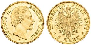 5 Mark Reino de Baviera (1806 - 1918) Oro Luis II de Baviera(1845 – 1886)