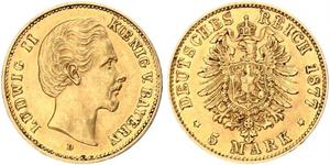 5 Mark Reino de Baviera (1806 - 1918) Oro Luis II de Baviera(1845 – 1886)