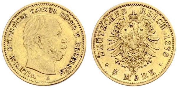 5 Mark Reino de Prusia (1701-1918) Oro Wilhelm I, German Emperor (1797-1888)