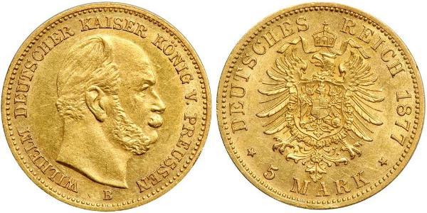 5 Mark Reino de Prusia (1701-1918) Oro Wilhelm I, German Emperor (1797-1888)