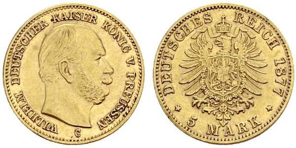 5 Mark Reino de Prusia (1701-1918) Oro Wilhelm I, German Emperor (1797-1888)