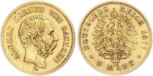5 Mark Reino de Sajonia (1806 - 1918) Oro 