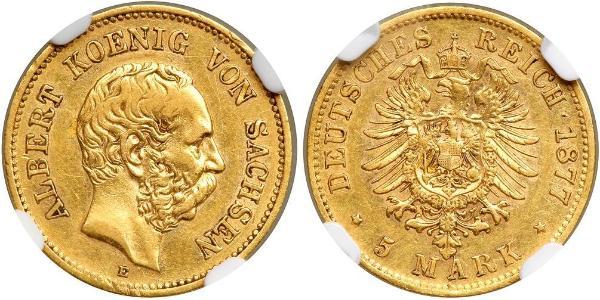 5 Mark Reino de Sajonia (1806 - 1918) Oro 