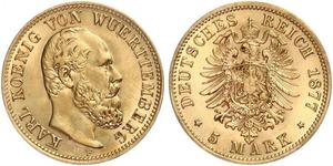 5 Mark Reino de Wurtemberg (1806-1918) Oro Carlos I de Wurtemberg