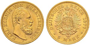 5 Mark Reino de Wurtemberg (1806-1918) Oro Carlos I de Wurtemberg