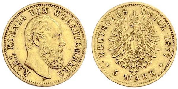 5 Mark Reino de Wurtemberg (1806-1918) Oro Carlos I de Wurtemberg