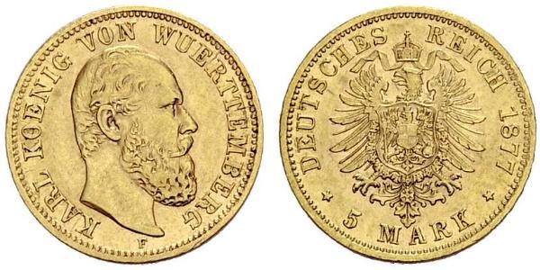 5 Mark Reino de Wurtemberg (1806-1918) Oro Carlos I de Wurtemberg