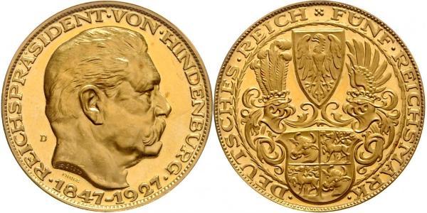 5 Mark Repubblica di Weimar (1918-1933) Oro Paul von Hindenburg