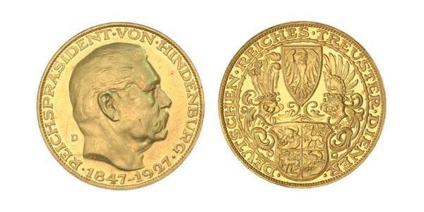 5 Mark República de Weimar (1918-1933) Oro Paul von Hindenburg