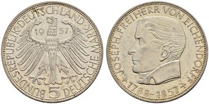 5 Mark Alemania Occidental (1949-1990) Plata Joseph von Eichendorff