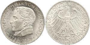 5 Mark Alemania Occidental (1949-1990) Plata Joseph von Eichendorff