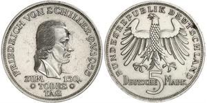 5 Mark Alemania Occidental (1949-1990) Plata Friedrich Schiller