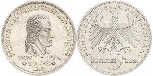 5 Mark Alemania Occidental (1949-1990) Plata Friedrich Schiller