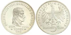 5 Mark Alemania Occidental (1949-1990) Plata Friedrich Schiller