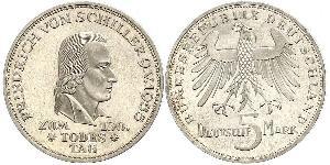 5 Mark Alemania Occidental (1949-1990) Plata Friedrich Schiller